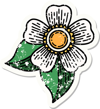 distressed sticker tattoo in traditional style of a flower png