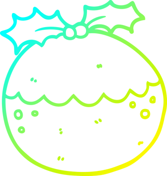 cold gradient line drawing of a cartoon christmas pudding png