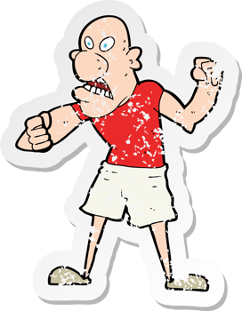 retro distressed sticker of a cartoon violent man drawing png