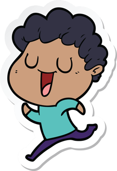 sticker of a laughing cartoon man running png