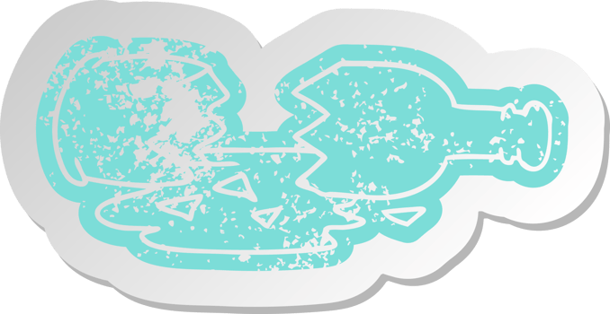 distressed old cartoon sticker of a broken bottle png