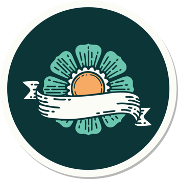 sticker of tattoo in traditional style of a flower and banner png