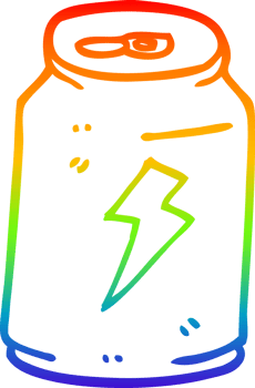 rainbow gradient line drawing of a cartoon can of energy drink png