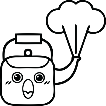 line drawing cartoon of a steaming kettle png