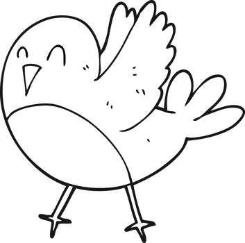 hand drawn black and white cartoon bird png