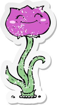 retro distressed sticker of a cartoon flower png