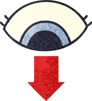 retro illustration style cartoon of a eye pointing down png
