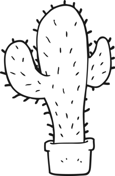 hand drawn black and white cartoon cactus png