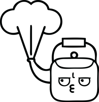 line drawing cartoon of a steaming kettle png