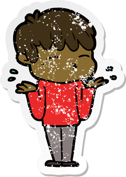 distressed sticker of a cartoon curious boy png