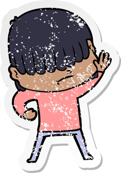 distressed sticker of a cartoon boy with untidy hair png