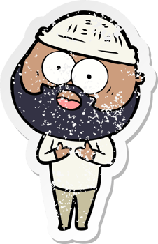 distressed sticker of a cartoon bearded man png