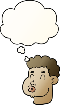 cartoon male face with thought bubble in smooth gradient style png