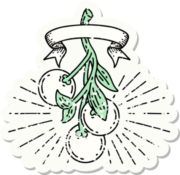 worn old sticker of a tattoo style mistletoe berries png