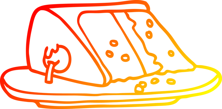 warm gradient line drawing of a cartoon slice of cake png