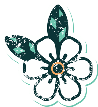 iconic distressed sticker tattoo style image of a flower png