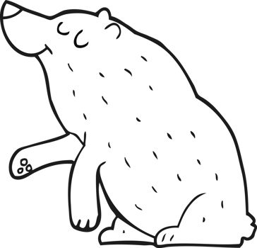 hand drawn black and white cartoon bear png
