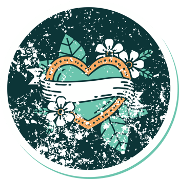 iconic distressed sticker tattoo style image of a heart and banner png
