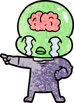 cartoon big brain alien crying and pointing png