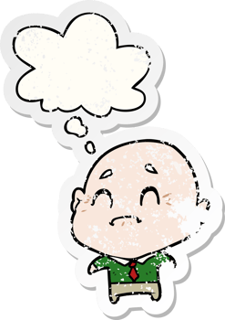 cartoon old man with thought bubble as a distressed worn sticker png