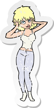 retro distressed sticker of a cartoon pretty woman drawing png