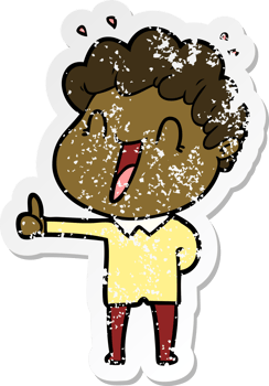 distressed sticker of a cartoon happy man png