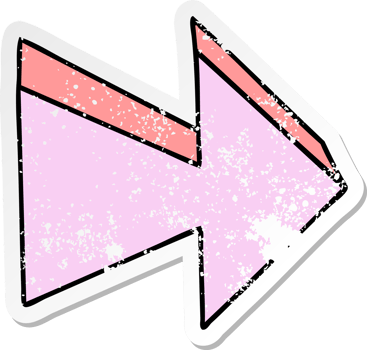 distressed sticker of a quirky hand drawn cartoon arrow png