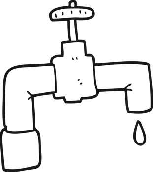 hand drawn black and white cartoon dripping faucet png