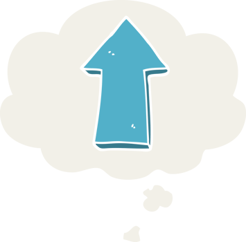cartoon arrow with thought bubble in retro style png