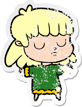 distressed sticker of a cartoon indifferent woman png