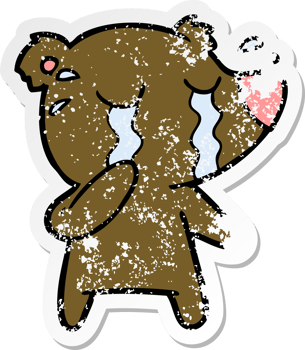 distressed sticker of a cartoon crying bear png