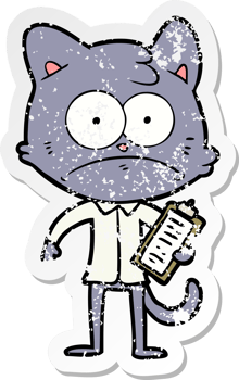 distressed sticker of a cartoon cat with clipboard png