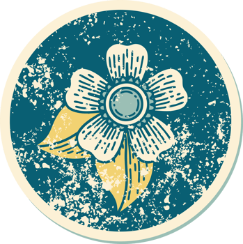 iconic distressed sticker tattoo style image of a flower png