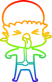 rainbow gradient line drawing of a disgusted cartoon alien png