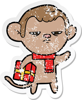 distressed sticker of a cartoon monkey png