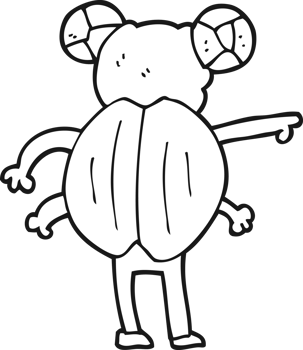 hand drawn black and white cartoon pointing insect png