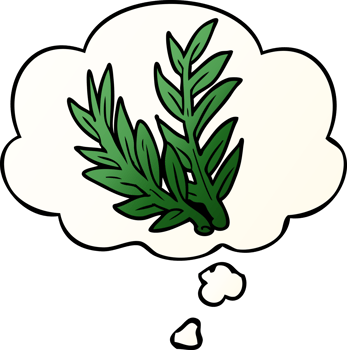 cartoon plant with thought bubble in smooth gradient style png