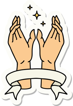 tattoo style sticker with banner of mystic hands png