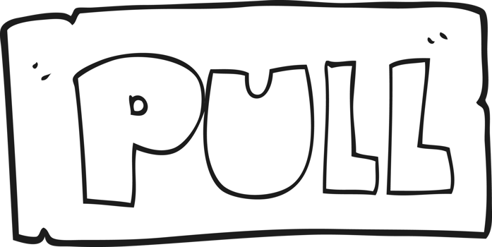 hand drawn black and white cartoon door pull sign png