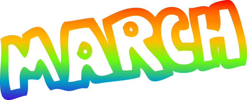 rainbow gradient line drawing of a cartoon month of march png