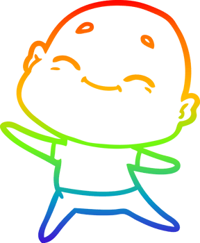 rainbow gradient line drawing of a happy cartoon bald man png