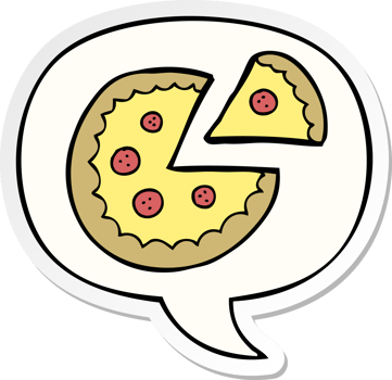 cartoon pizza with speech bubble sticker png