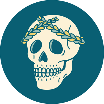 iconic tattoo style image of a skull with laurel wreath crown png