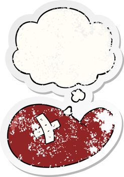 cartoon injured gall bladder with thought bubble as a distressed worn sticker png