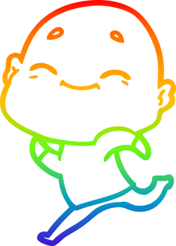 rainbow gradient line drawing of a happy cartoon bald man png