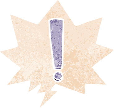 cartoon exclamation mark with speech bubble in grunge distressed retro textured style png