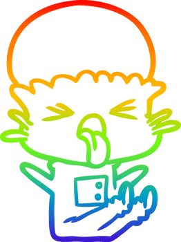 rainbow gradient line drawing of a disgusted cartoon alien png