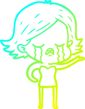 cold gradient line drawing of a cartoon girl crying png