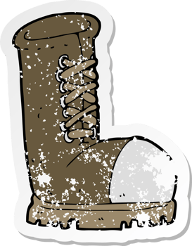 retro distressed sticker of a cartoon old work boot drawing png