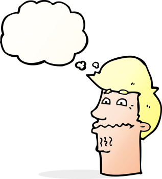 cartoon nervous man with thought bubble png